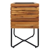 thumbnail of Set di 2 fioriere HWC-L25, fioriera rettangolare quadrata per esterni in acciaio e legno di acacia certificato MVG, marrone