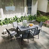thumbnail of Outsunny conjunto de mesa y sillas jardín de 7 piezas, muebles de jardín exterior con 6 sillas apilables y marco de acero para terraza, patio, gris