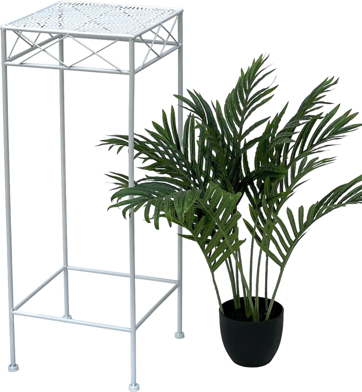 DanDiBo Blumenhocker Weiß Metall Eckig 70 cm Blumenständer 96314 L Beistelltisch Blumensäule Modern Pflanzenständer Pflanzenhocker