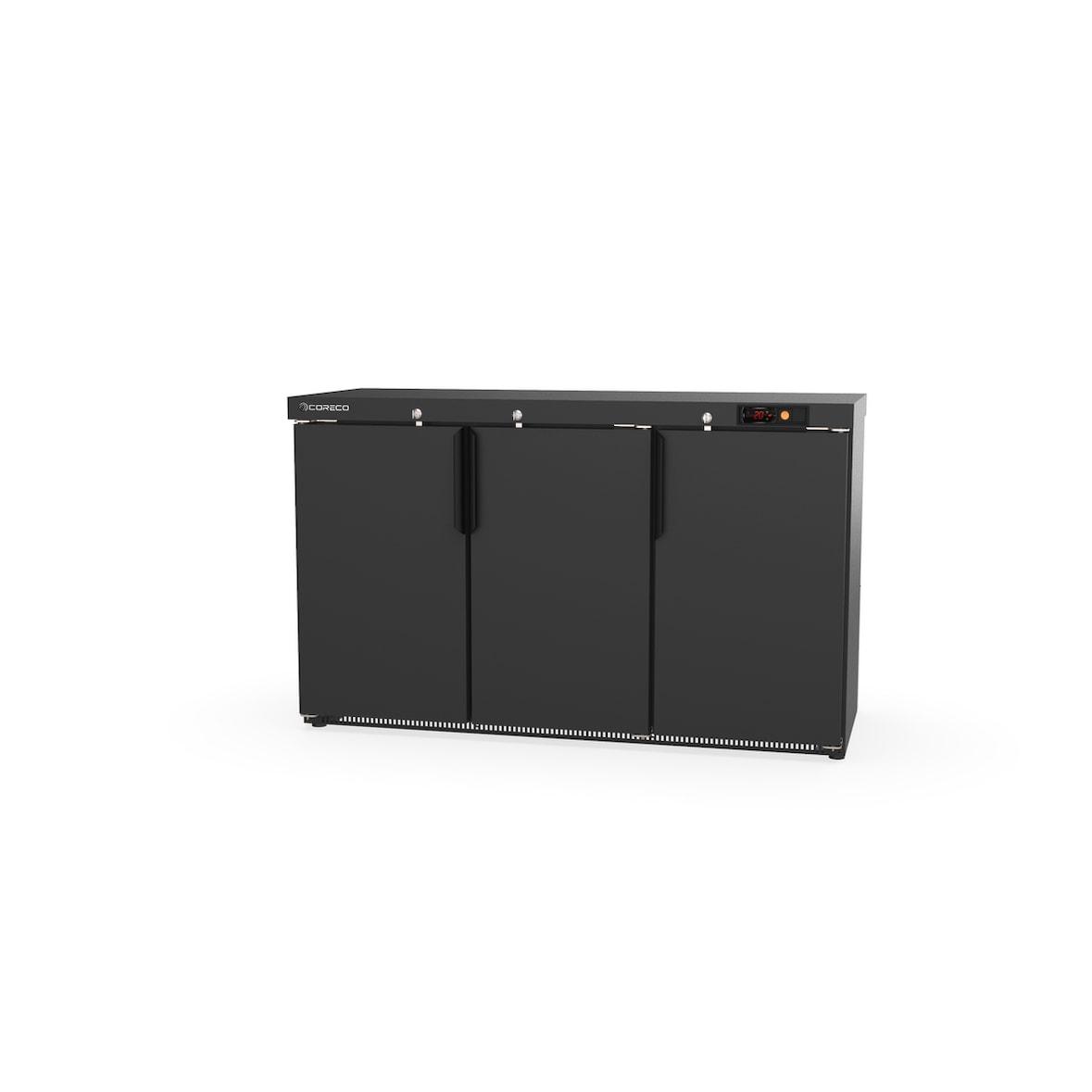 CORECO Arriere Bar 3 Portes Pleines Battantes - +2/+8  - Ext Acier Galavanise Plastifie Noir. Capacite 320 Canettes - Dim1375X520X850 NRH-350-L