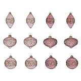 thumbnail of 12 Weihnachtskugeln 8cm Glas Oliven Christbaumkugeln Glitzer altrosa transparent