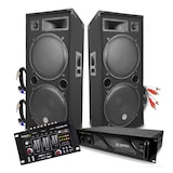 thumbnail of Pack DJ sonorisation BM SONIC PA Enceintes 2x15"/38cm 4000W bassreflex + Ampli 3000W avec Table de mixage Ibiza + CABLES