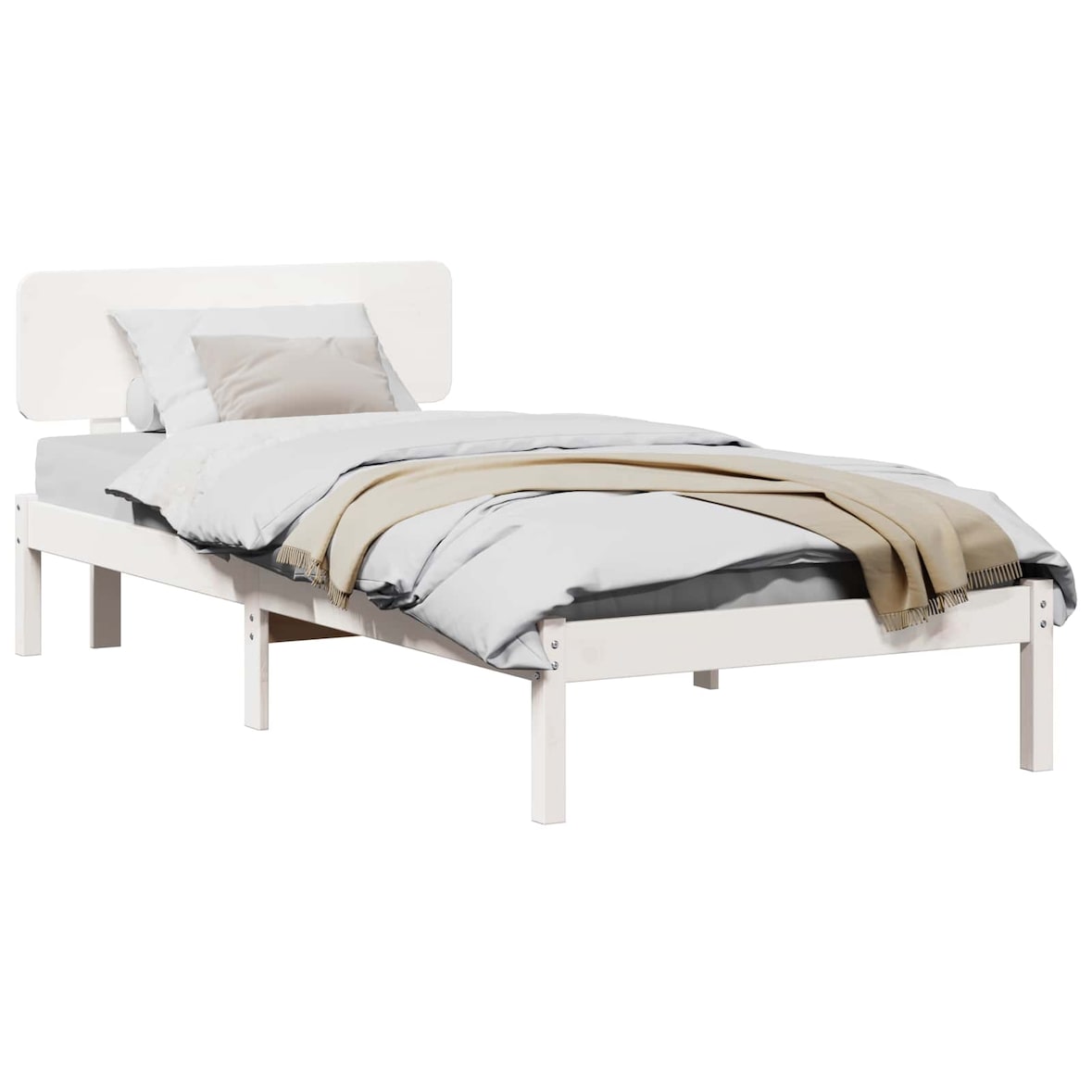 vidaXL Bettrahmen mit Kopfteil Weiß 75 x 190 cm Massives Kiefernholz