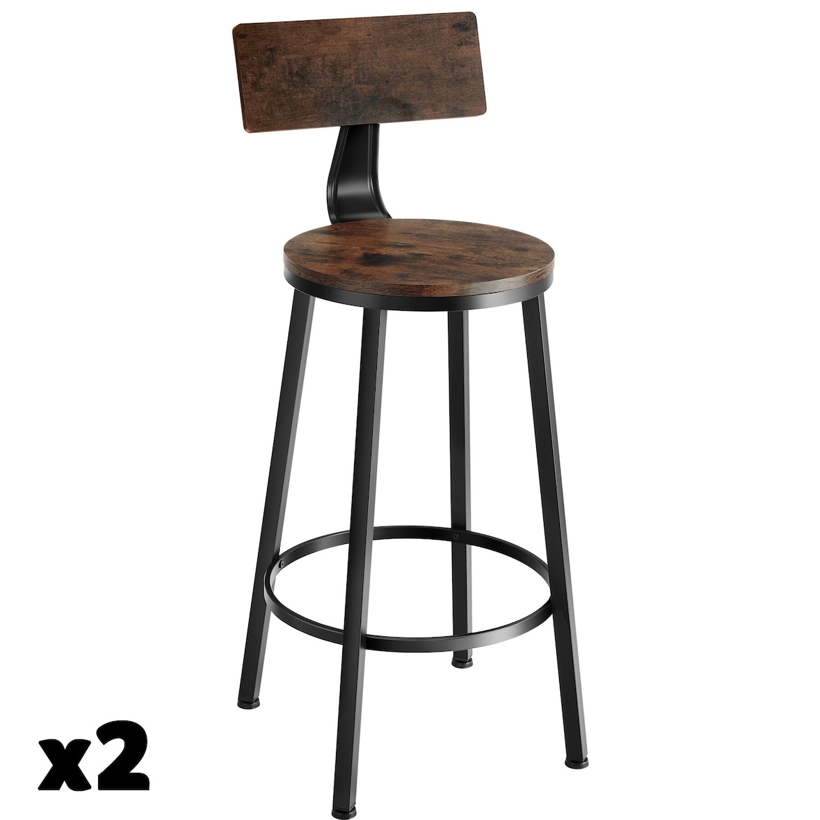 tectake 2 sgabelli da bar Poole - Legno industriale scuro, rustico - 404350