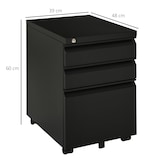 thumbnail of Rollcontainer Büroschrank Stahl Schwarz 39x48x60 cm mit 3 Schubladen und Rollen abschließbar, zentrale Verriegelung, für Büro und Home Office
