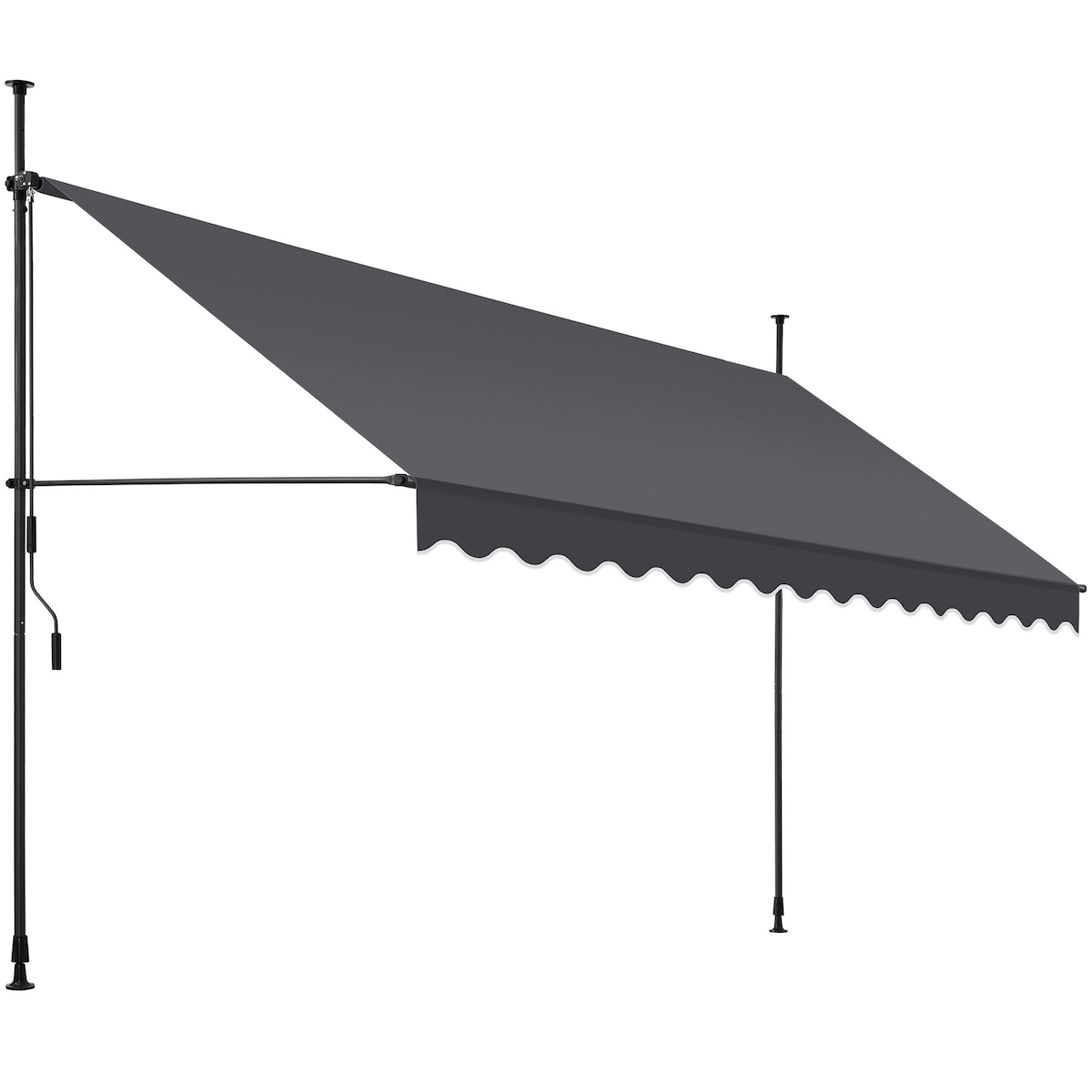 tectake Klemmmarkise mit Handkurbel, höhenverstellbar - 400 x 180 cm schwarz/grau