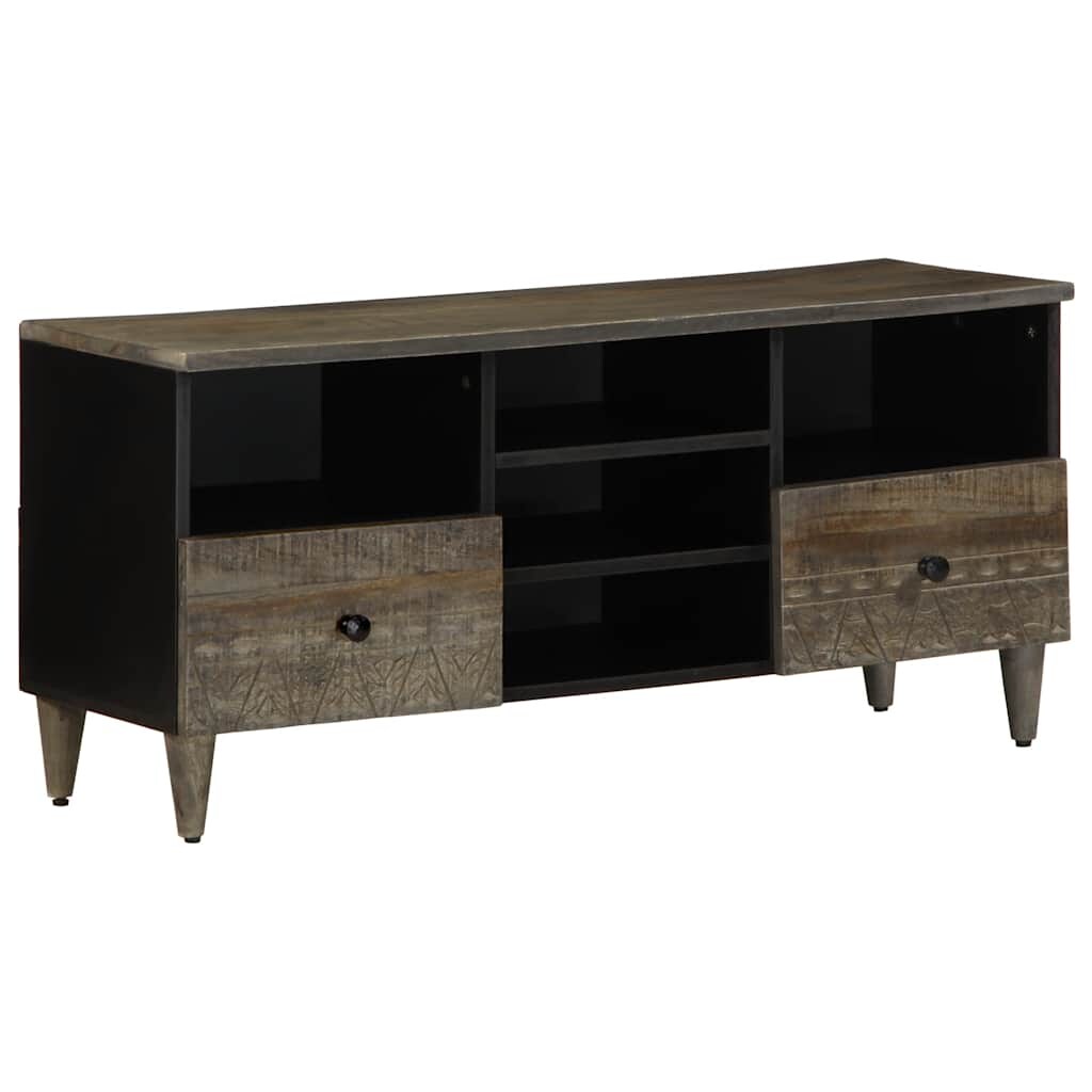 Helloshop26 - Schwarzer TV-Ständer 100 x 33 x 46 cm mit viel Stauraum und geschnitztem Design massives Mangoholz 02_0057751