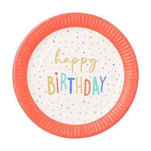 200 Teller, Pappe rund Ø 23 cm "Happy Birthday"