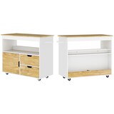 thumbnail of Küchenwagen Servierwagen Eiche 107x50x85 cm mit Kautschukholz Arbeitsplatte 2 Schubladen Schrank offenem Fach Rollen Soft Close