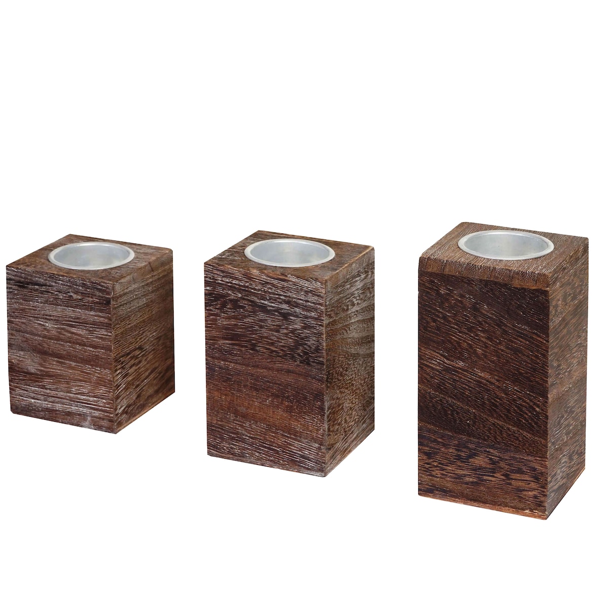 Set de 3 portavelas de té S+M+L HWC-C58, soporte para velas de té, aspecto desgastado vintage ~ marrón