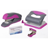 thumbnail of SIGMA Locher-Tacker Set SPS01, Metall, pink/grau, 2-fach, 16 Blatt, 4-teilig