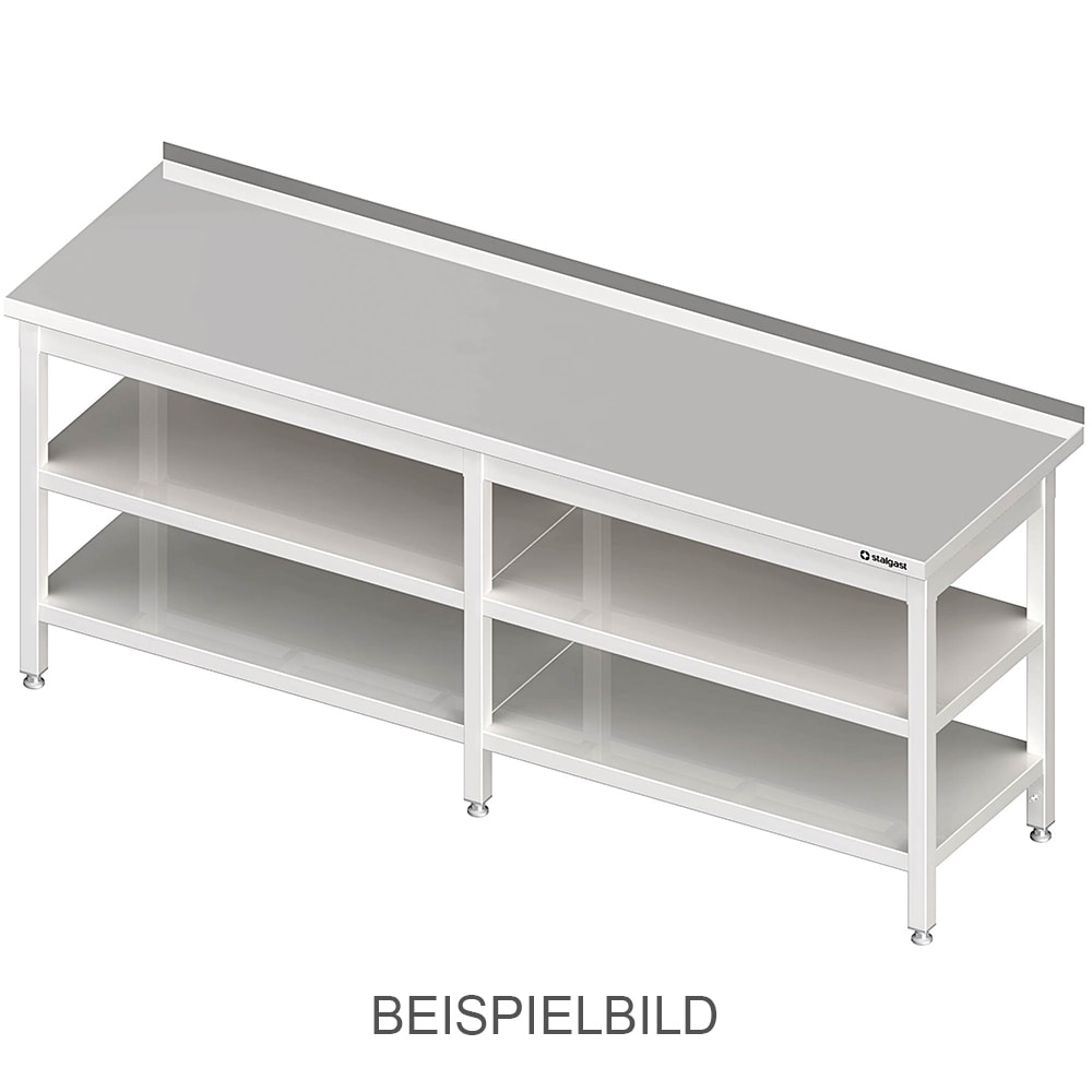 Stalgast Edelstahl Arbeitstisch mit Grund- und Zwischenboden, 2500x700x850 mm, ohne Aufkantung, verschweißt