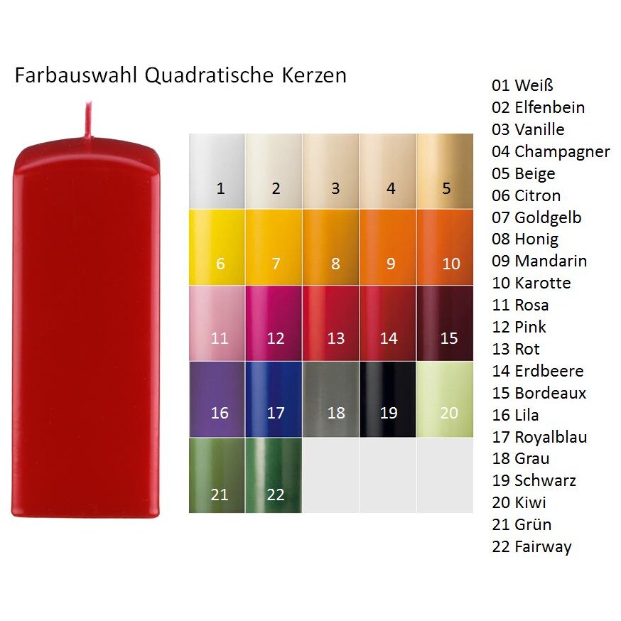 Kerzen Quadratische Kerzen (Quader Kerzen) Fairway Grün, 150 x 70 x 70 mm, 4 Stück