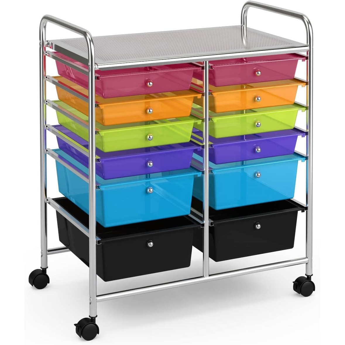 COSTWAY Carrito Rodante con 12 Cajones Apilables, Carrito de Cajones, Contenedor Rodante con Marco de Metal y Estante