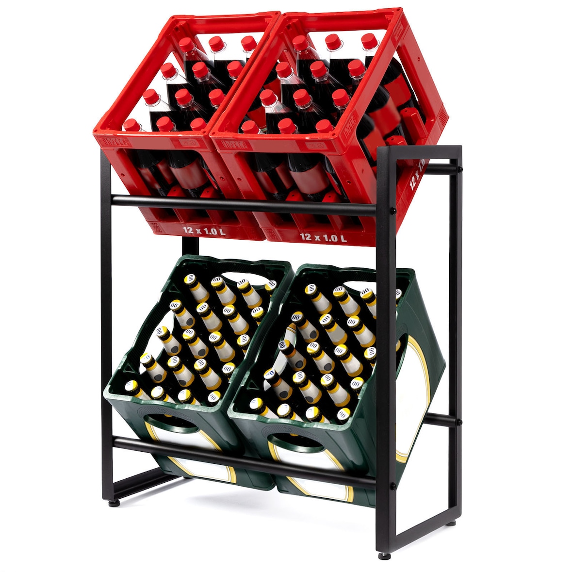 KARAT Flaschenkastenständer Kenji - Robustes Lagerregal für Büro, Küche, Garage oder Flur - Schwarz - 70 x 32 x 79 cm