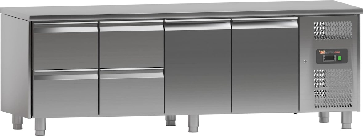 Kühltisch - 2,2 x 0,7 m - 2 Türen und 4 Schubladen - IDEAL