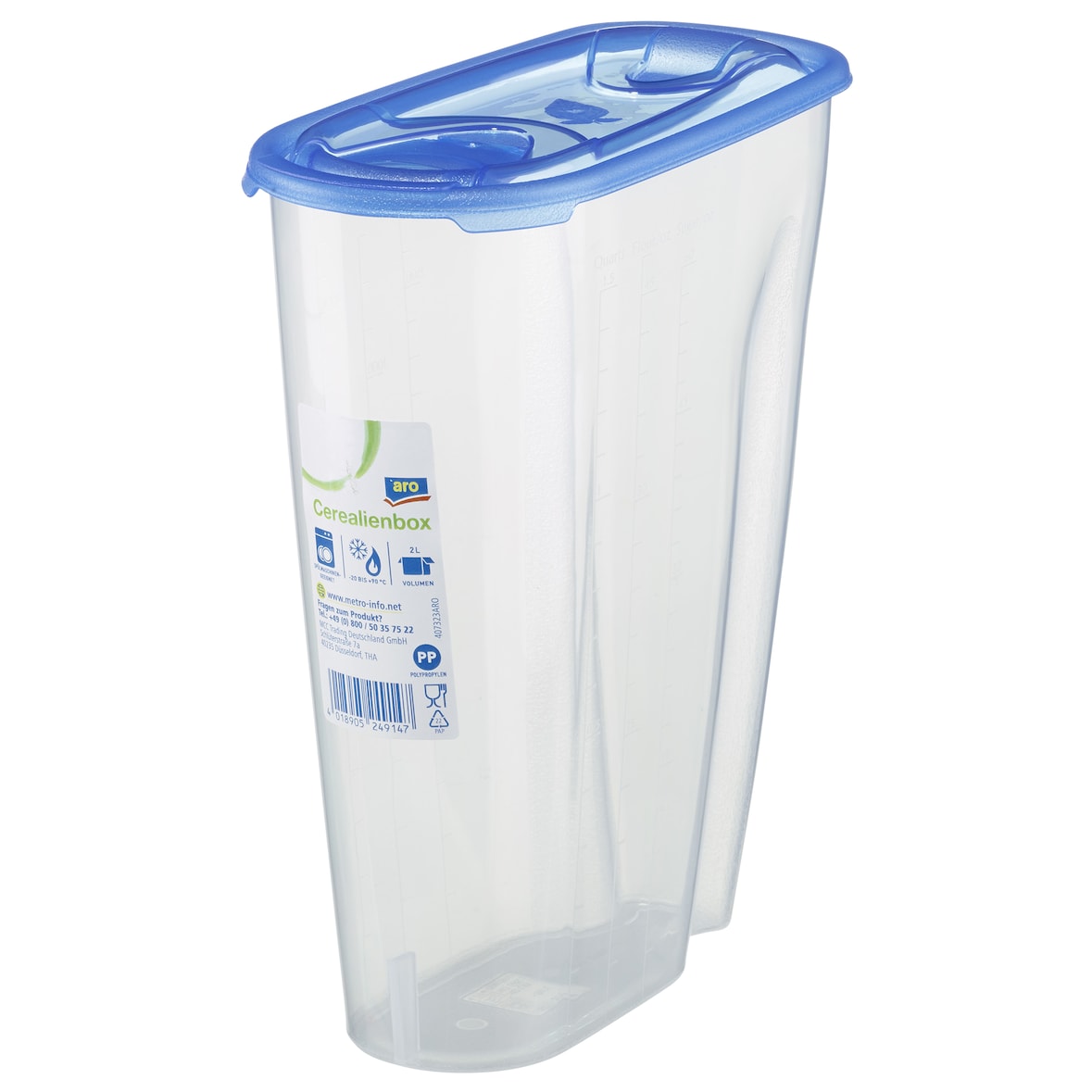aro Müslibehälter Clip & Close, Polypropylen, 2 L, mit Deckel, blau/transparent