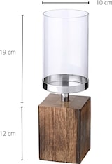 thumbnail of Kerzenständer Windlicht Meo (H 31 cm), Edelstahl vernickelt, Sockel Echtholz, für Kerzen bis ø 8 cm