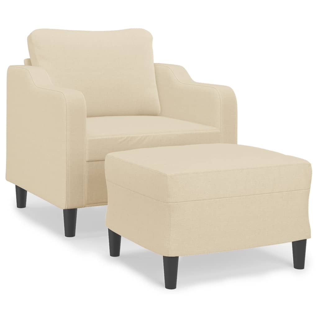 vidaXL Sessel mit Hocker Creme 60 cm Stoff