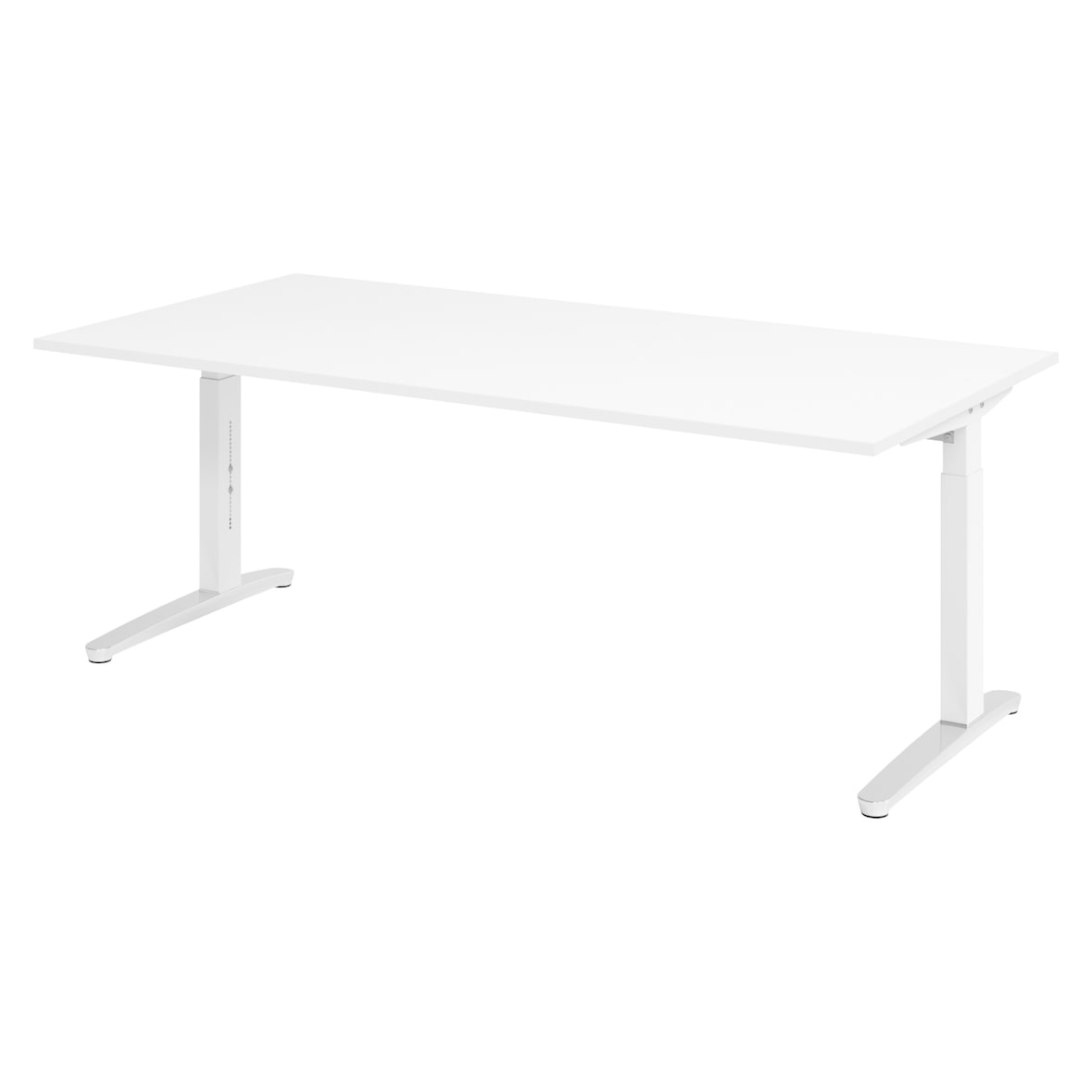 bümö manuell höhenverstellbarer Schreibtisch 200x100 in weiß, Gestell in weiß/alu - PC Tisch höhenverstellbar & groß, höhenverstellbarer Tisch Büro,