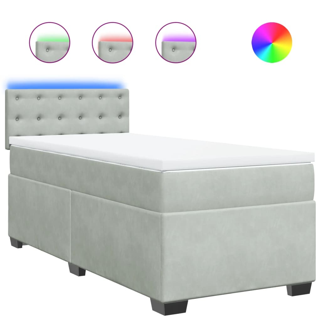 vidaXL Boxspringbett mit Matratze Hellgrau 80x200 cm Samt