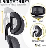 thumbnail of Sedia Ufficio Poltrona Girevole Ergonomica in Tessuto con Braccioli e Poggiatesta, Supporto Lombare, Altezza Regolabile, Direzionale - Nero