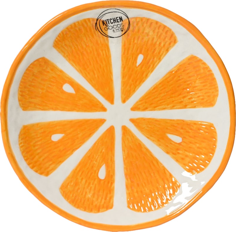 Teller 16cm Keramik im Orangen Design - Servierteller Dessertteller Kuchenteller Frühstücksteller Obstteller Dekoteller Früchte Geschirr Orange Weiß