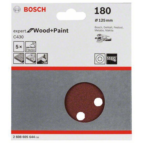 Schleifblatt C430, 125 mm, 180, 8 Löcher, Klett, 5er-Pack