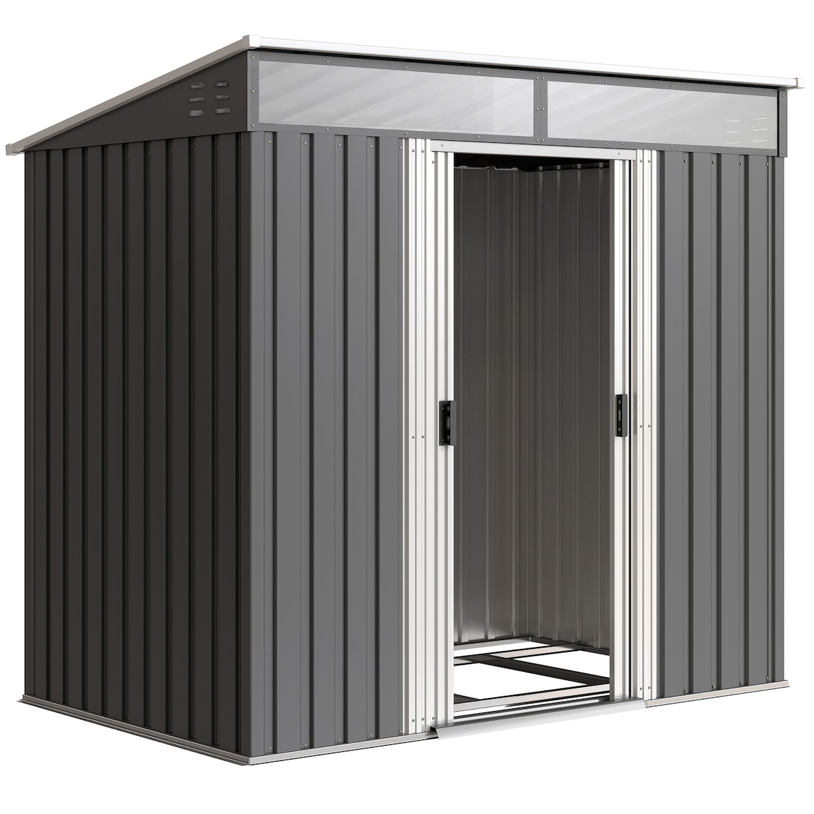Outsunny caseta de jardín 2 m² 195x122x181,5 cm cobertizo exterior metálico con puerta corredera 2 ventanas y anti-UV para almacenar herramientas