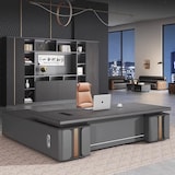 thumbnail of Moderner Chefschreibtisch 160 cm Grau – Design Bürotisch mit Sideboard Executive Desk