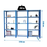 thumbnail of Módulo de 3 estantes Officlick com 5 prateleiras cada. Azul/branco 2100x2700x300 mm