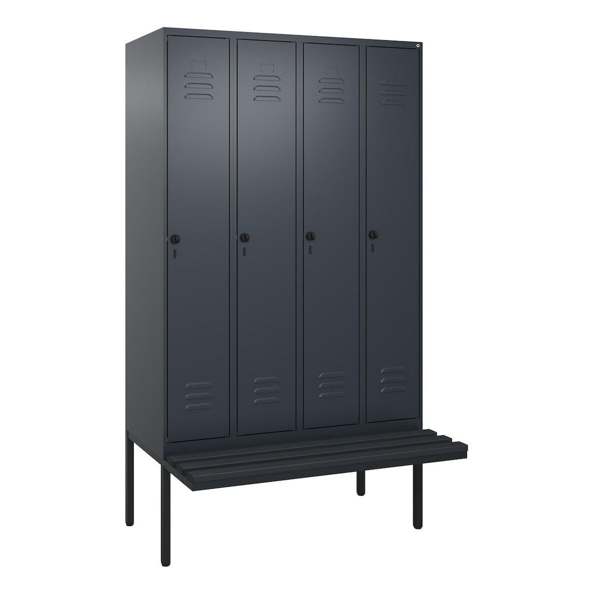 C+P Spind Classic PLUS, Kunststoff schwebende Sitzbank, 4 Abteile, HxBxT 212x120x82cm, Sicherheitsdrehriegel, Anthrazit von PROREGAL
