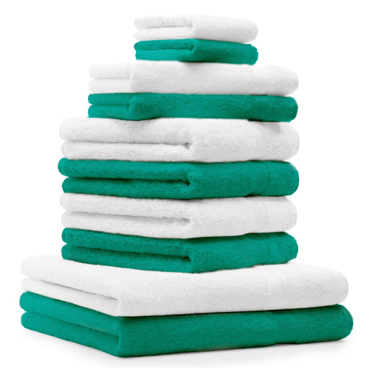 Betz 10-tlg. Handtuch-Set CLASSIC 100% Baumwolle 2 Duschtücher 4 Handtücher 2 Gästetücher 2 Seiftücher Farbe smaragdgrün und weiß