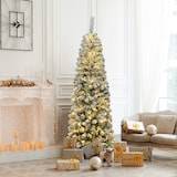 thumbnail of COSTWAY 180 cm Bleistift-Weihnachtsbaum mit Schnee und warmweißen LED-Lichtern, künstlicher Weihnachtsbaum mit Metallständer