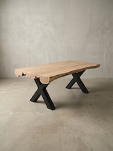 thumbnail of Esszimmertisch 200 x 100 x 77 cm Akazie Landhaus-Stil Voll-Holz, Design Esstisch rechteckig, Tisch für Esszimmer Baumstamm, Küchentisch 8
