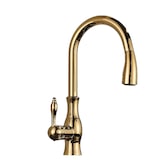 thumbnail of NAVIS | Elegante grifo de cocina extraíble en acero inoxidable dorado, arco alto, mezclador de lujo, alta presión, 360°, 2 conexiones