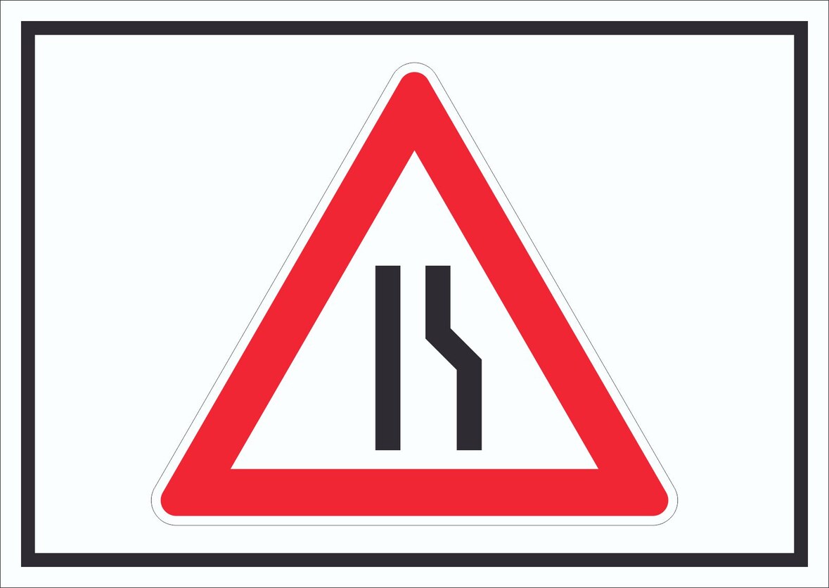 Schild Achtung Verengte Fahrbahn rechts Symbol A0 Rückseite selbstklebend