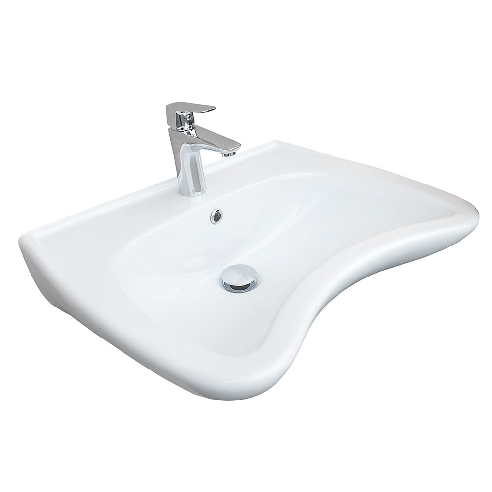 Belvit Behindertengerechtes Design Waschbecken 60 cm Weiß Keramik mit Hahnloch & Überlauf – Wandmontage Bad & WC