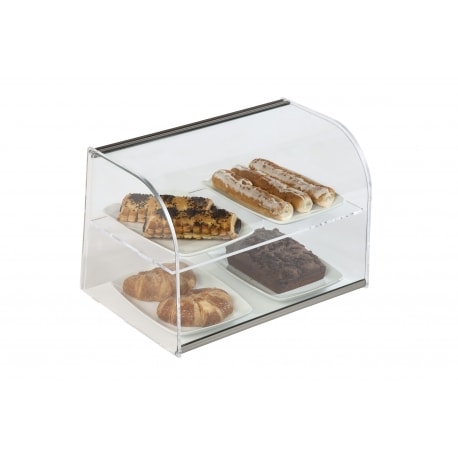 Vitrina neutra sobre mostrador con cristal curvo - Modelo PS C