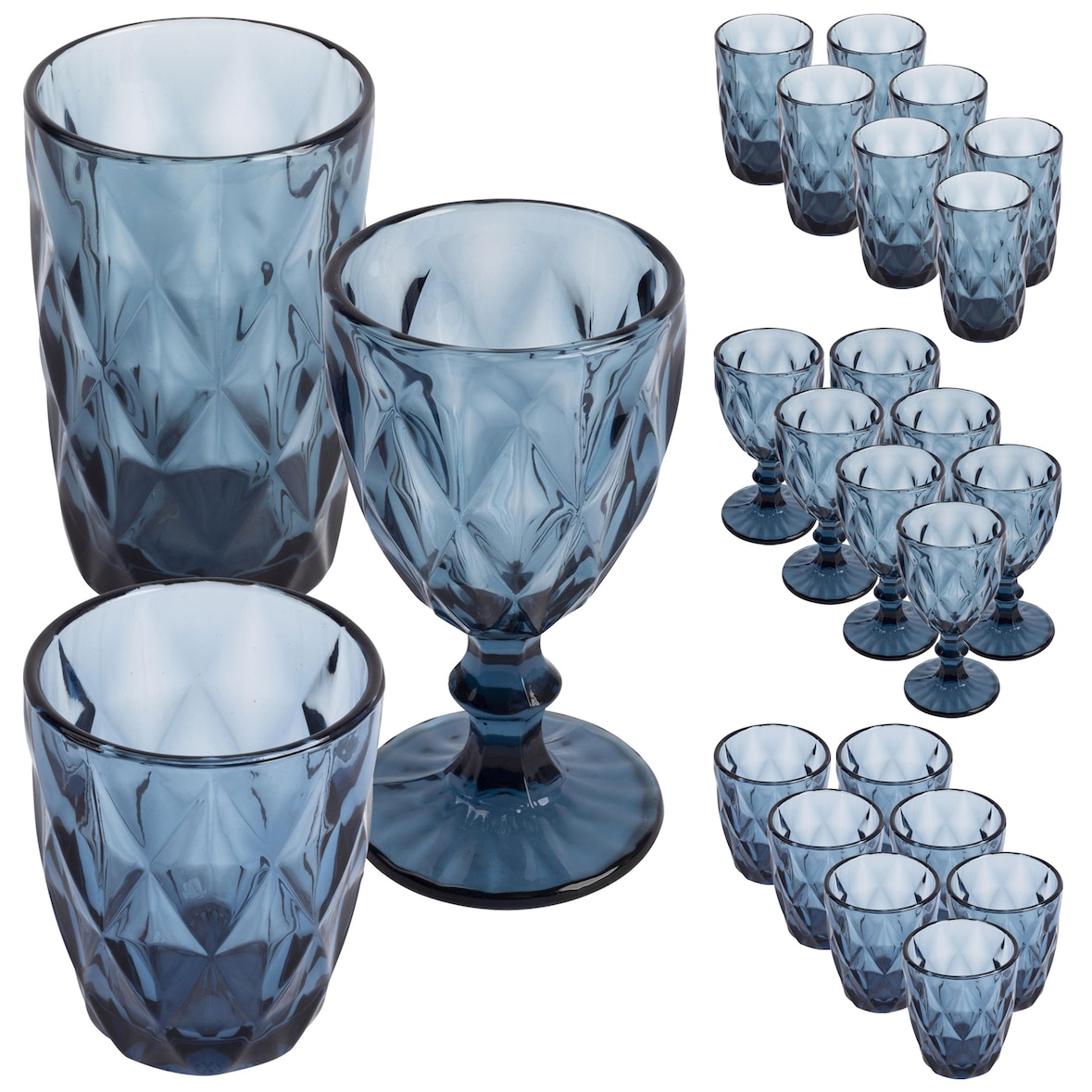 San Ignacio - Set aus 16 Gläsern (8x260ml + 8x350ml) mit 8 Kristallgläsern (250ml) in Blau