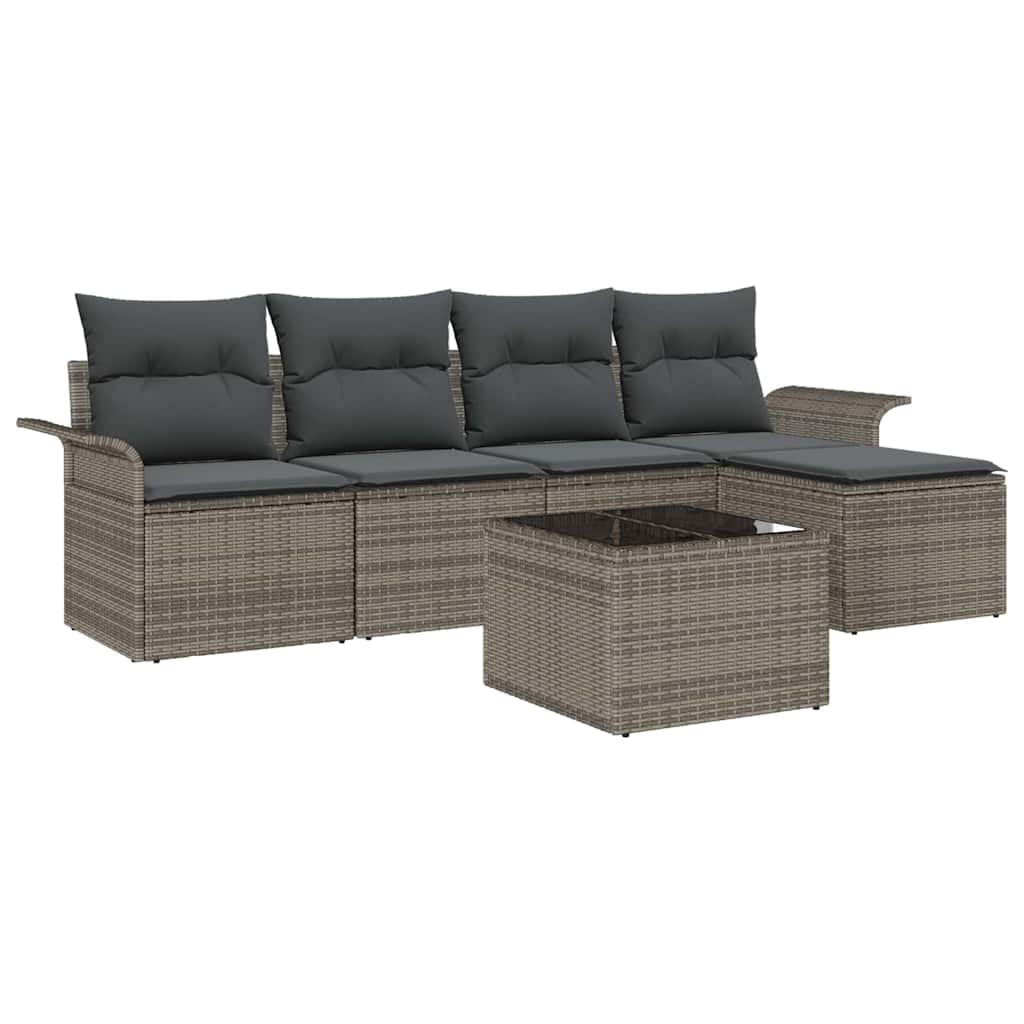 vidaXL Garten-Sofa-Set mit Kissen 6 pcs Grau Poly Rattan