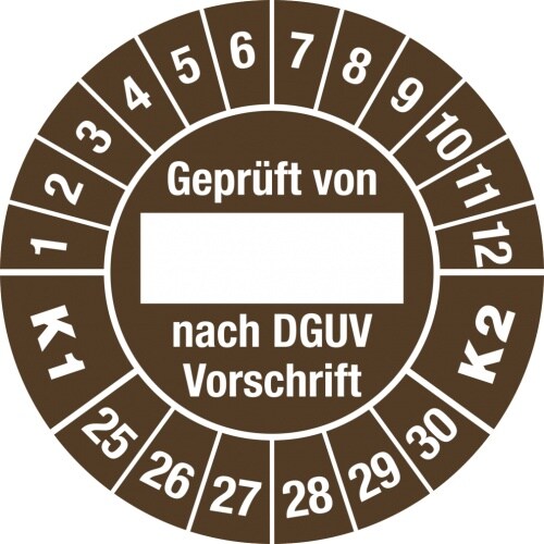 Dreifke® Prüfplakette Geprüft...DGUV...K1 K2, 2025 - 2030, Folie, Ø 30 mm, 10 Stück/Bogen