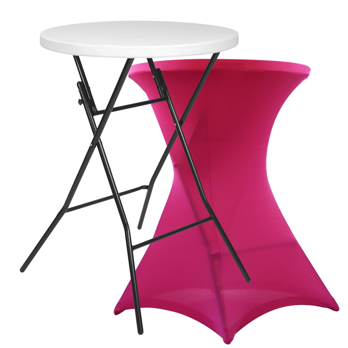 Table haute mange debout + housse rose