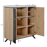 thumbnail of Highboard 110x125x40 cm MDF Sideboard in Eiche-Dekor / Schwarz, Kommode mit 2 Türen, Kommodenschrank mit Regal, Flurschrank Modern, Standschrank
