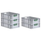 thumbnail of PROREGAL SuperSparSet 5x Eurobox NextGen Color, HxBxT 17x40x60cm, 34 Liter, Griffe grün offen, Grau, Eurobehälter, Box, Transportbehälter