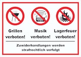thumbnail of Schild Grillen Musik Zelten verboten A4 Rückseite selbstklebend