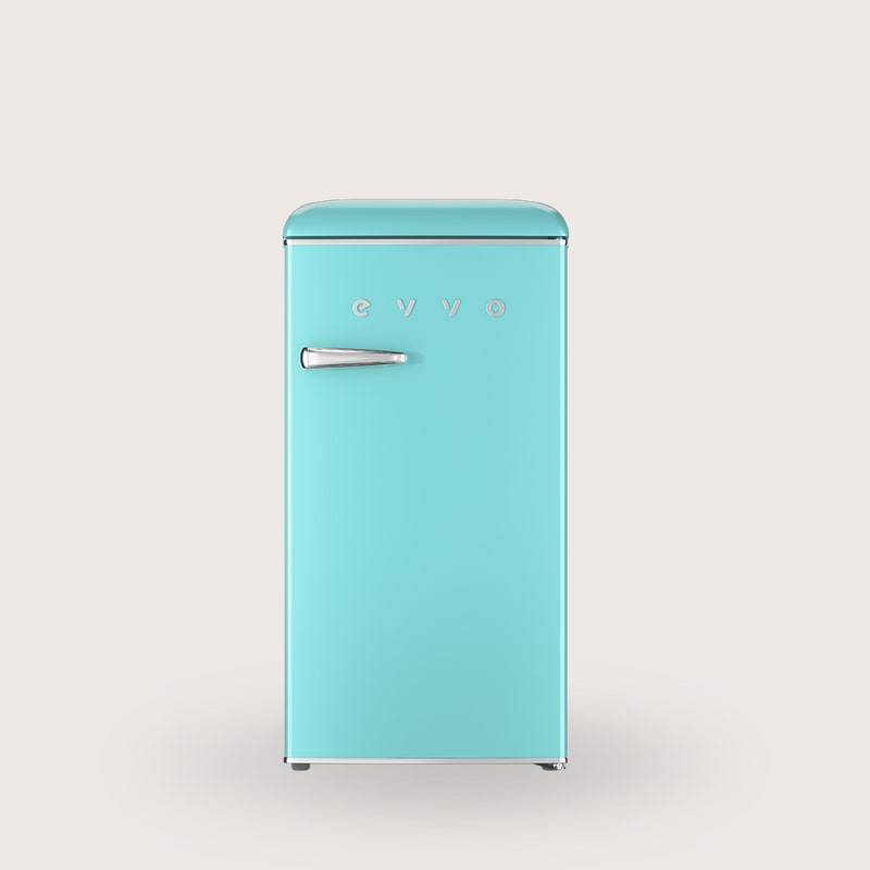 EVVO Frigorífico Mini F26 Retro Azul Pastel, 95 litros, diseño vintage, bajo consumo, silencioso