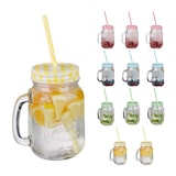 thumbnail of Relaxdays Trinkgläser mit Deckel und Strohhalm, 12er Set Limonadengläser, 500 ml, Retro Sommergläser mit Henkel, bunt
