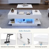 thumbnail of Couchtisch 98x45x40 cm mit Lift Tischplatte und LED-Beleuchtung Weiß Hochglanz, Sofatisch höhenverstellbar bis 55 cm mit Stauraum und Ablagen