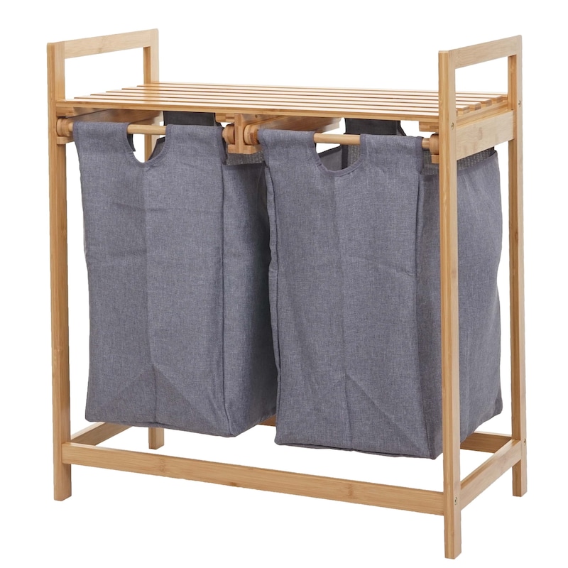 Wschesammler HWC-B83, Laundry Wschesortierer Wschekorb Wschebehlter,  Bambus 2 Fcher 74x64x33cm 70l ~ dunkelgrau | METRO